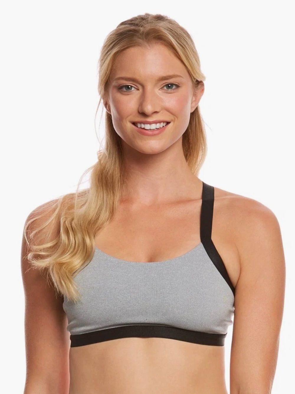 Beyond Yoga Overture Gray Strappy Ballet Yoga Ribbed Sports Bra Size Large NWT